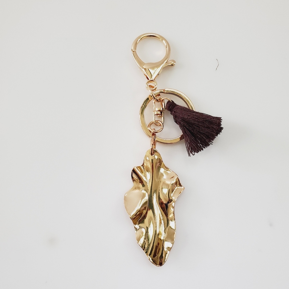 Gold Leaf Bag Charm Key Ring